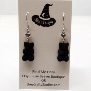 Black Velvet Flocked Gummy Bear Dangle Earrings